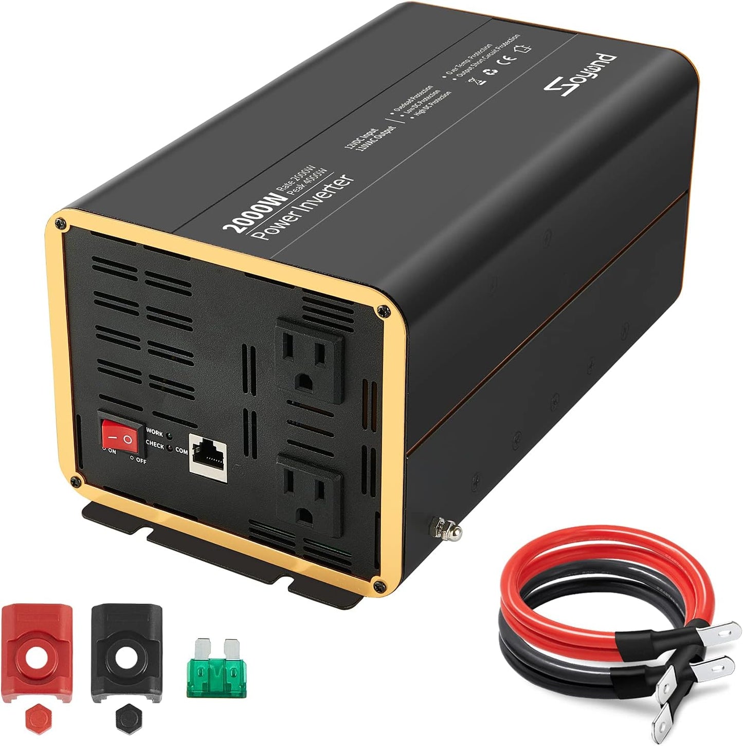 Power Inverter 2000 Watt 12Vdc to 120Vac Modified Sine Wave Car Inverter with 3 AC Outlets DC to AC Converter for Home Car RV Truck