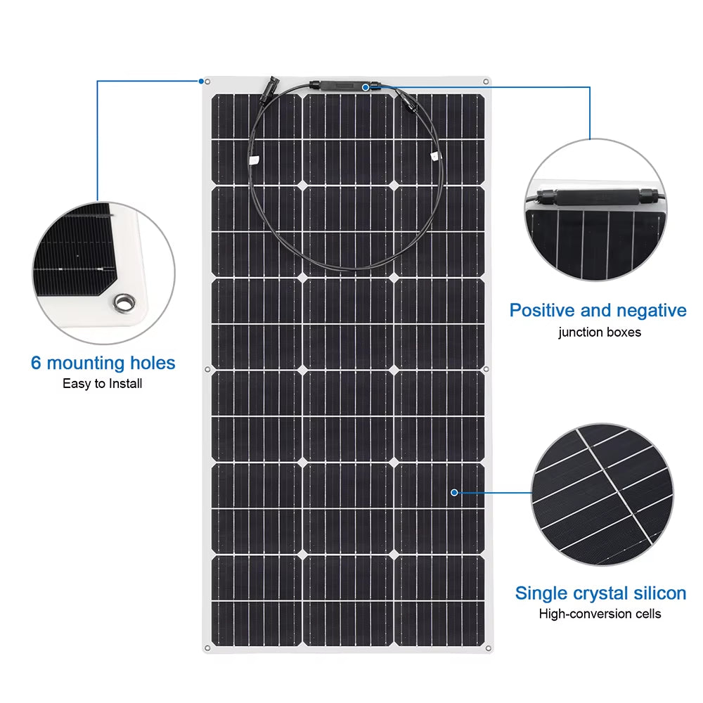 Solar Panel Kit Complete 100W 100 Watt 200 W 300W 400W 500W Photovoltaic Panels Cell 12V 24V Battery Home Car Boat Yacht