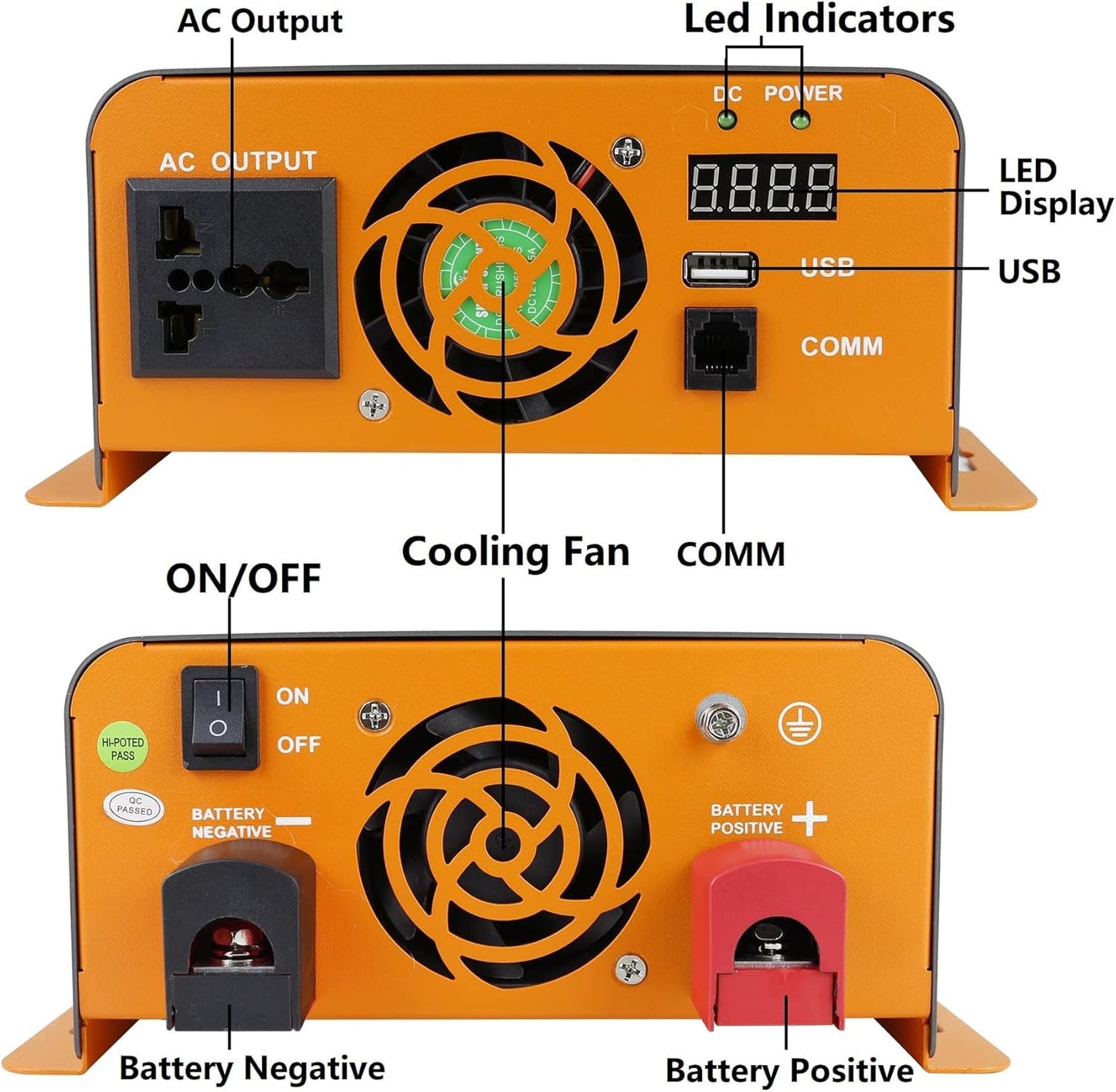 1200W Pure Sine Wave Inverter 12VDC to 220VAC/110AC Converter (1200W, 110VAC Output)