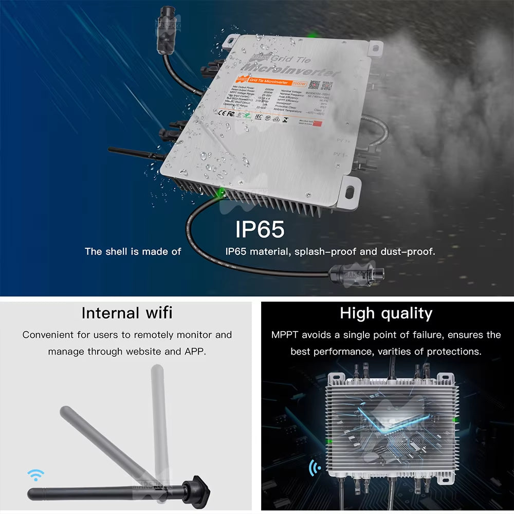 Wifi Deye 2000W INMETRO VDE IEC Solar Micro Inverter with Limiter 20-60V DC to 184-265VAC MPPT Ip67,Ship from EU Brazil US RU