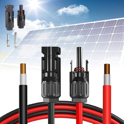 20 Feet 12AWG Solar Extension Cable with Female and Male Connector with Extra Free Pair of Connectors Solar Panel Adaptor Kit Tool(1 Pair 20 Feet Black + 20 Feet Red)