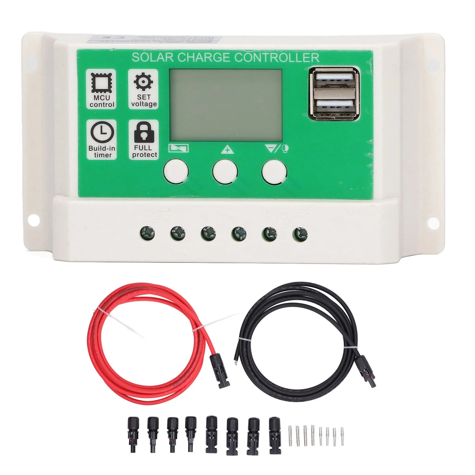 Automatic PWM Solar Controller, Dual USB Port, 24V 12V 10A Solar Charger with PV Cable for Home, Off-Grid Power System, Efficient Energy Harvesting and Charging Solution