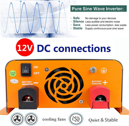 1200W Pure Sine Wave Inverter 12VDC to 220VAC/110AC Converter (1200W, 110VAC Output)