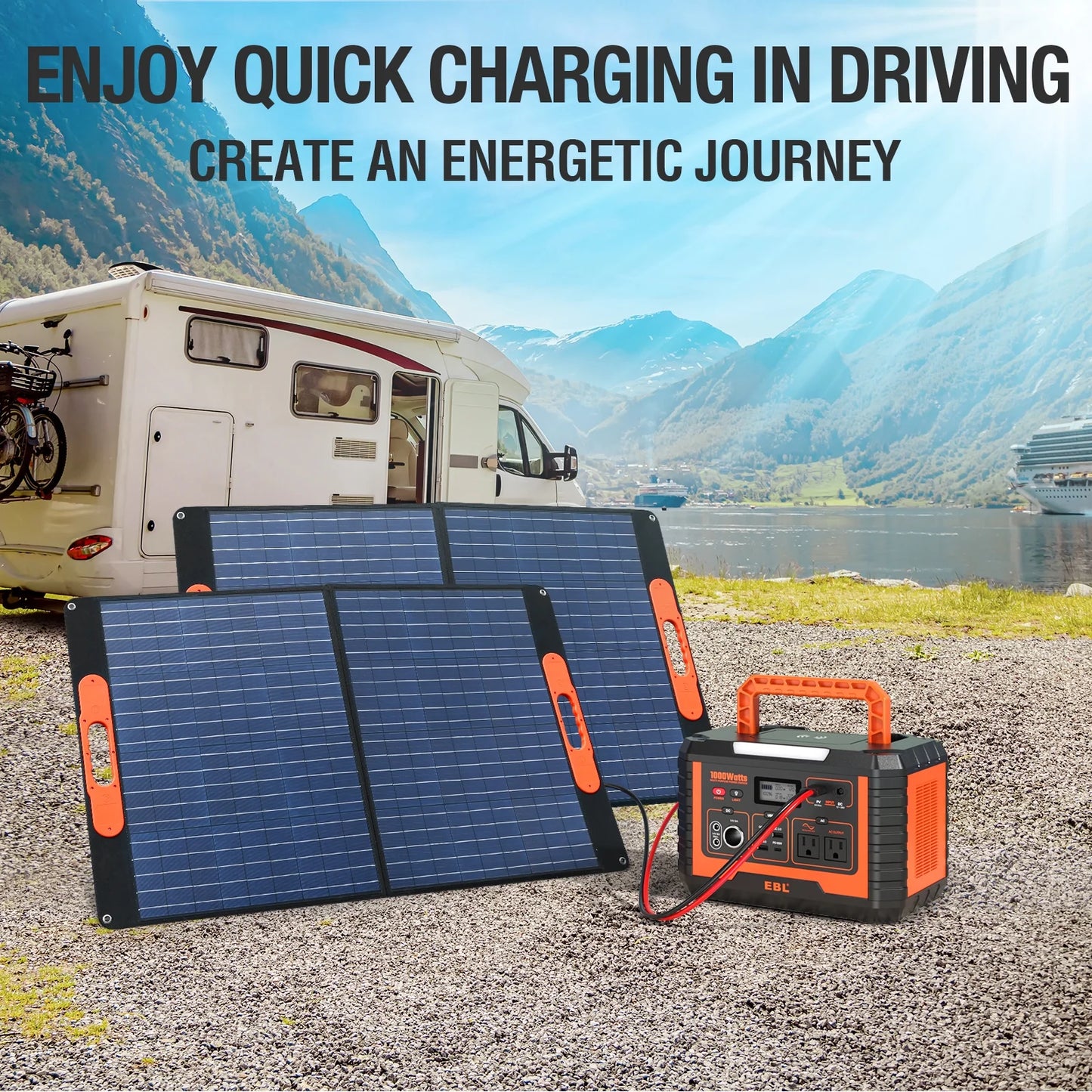 Portable Power Station, Solar Generator 1000W and 2X 100W Portable Solar Panel with 2 X AC Outlets, 3 X QC3.0 USB, and PD60W Port for Outdoor Camping