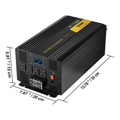 Pure Sine Wave Inverter Power Inverter 3500W DC12V to AC120V Inverter LCD