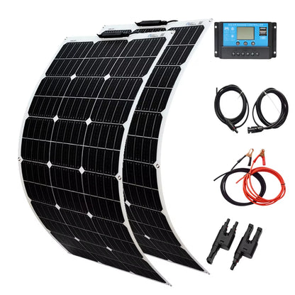 Solar Panel Kit Complete 100W 100 Watt 200 W 300W 400W 500W Photovoltaic Panels Cell 12V 24V Battery Home Car Boat Yacht