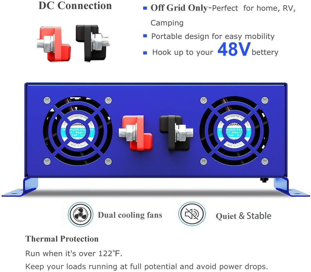 3000W Pure Sine Wave Inverter Power Inverter 48V DC to AC 120V 110V with 15Ft Remote, Surge 6000W, 48 Volt Power Inverter for off Grid Solar Power System. (3000W48V Remote)