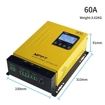 60A MPPT Solar Charge Controller 12V 24V 36V 48V Auto Battery Regulator, Solar Panel Max 150V Input for Lithium, Sealed, Gel, and Flooded Batteries (Yellow)