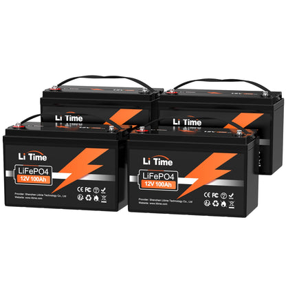 LiTime 12V 100Ah LiFePO4 Battery BCI Group 31 Lithium Battery Built-in 100A BMS, Up to 15000 Deep Cycles, Perfect for RV, Marine, Home Energy Storage（4 Packs）