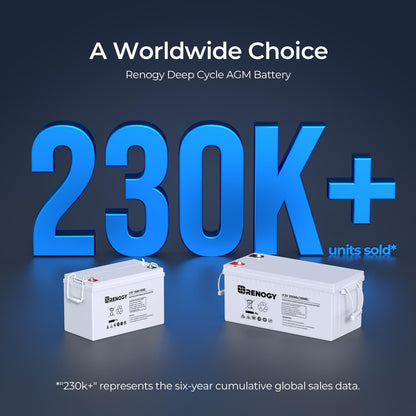 Renogy Deep Cycle AGM 12 Volt 100Ah Battery, 3% Self-Discharge Rate, 1100A Max Discharge Current, Safe Charge Appliances for RV, Camping, Cabin, Marine and Off-Grid System, Maintenance-Free