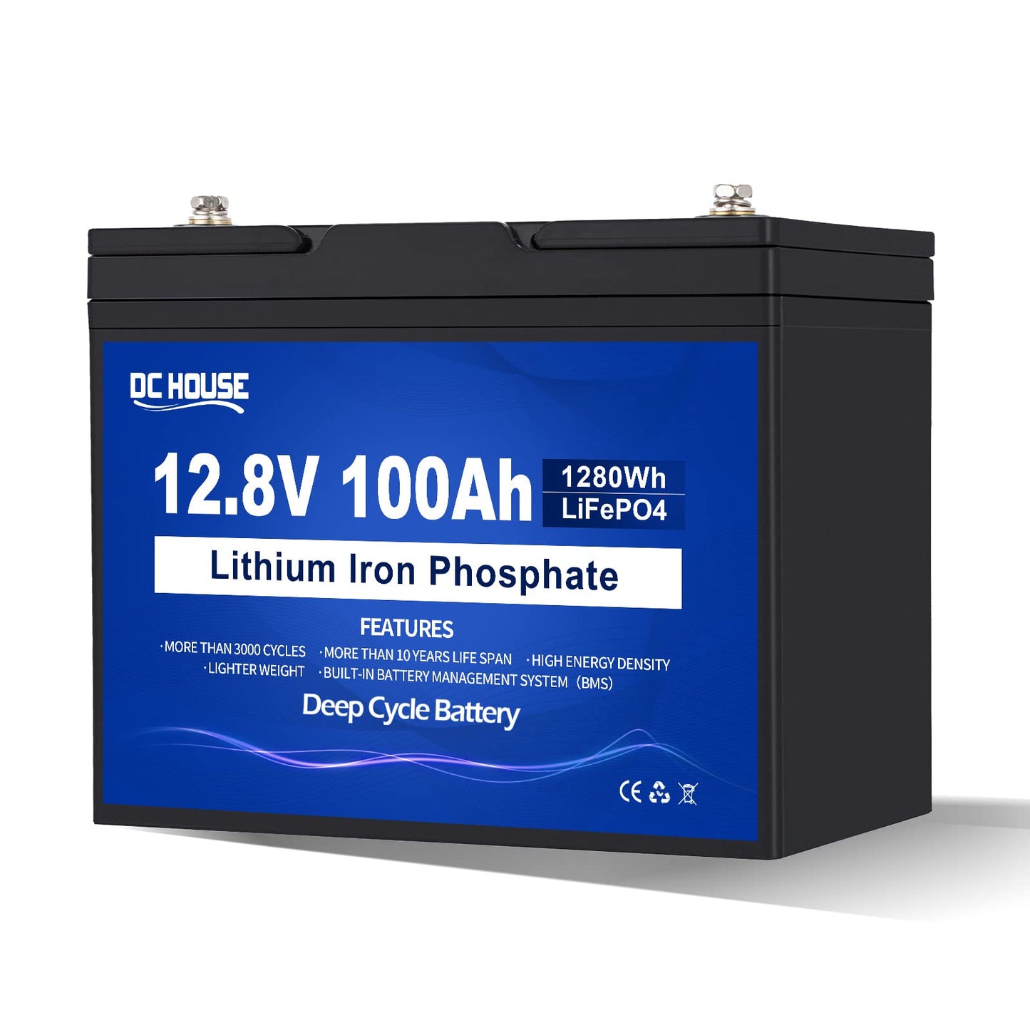 DC HOUSE 12V 100AH LiFePO4 Lithium Battery, Group 31 100AH Marine Battery with 100A BMS, Up to 15000 Deep Cycles Battery for RV, Solar, Trolling Motor, Travel Trailer, Energy Storage- Off Grid