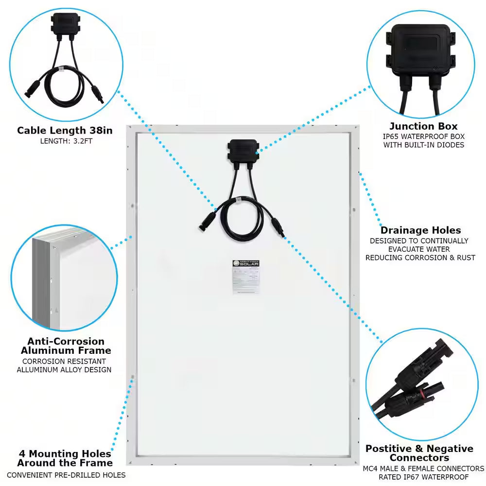 100-Watt 12-Volt Polycrystalline Solar Panel for Rv'S, Boats and off Grid Applications