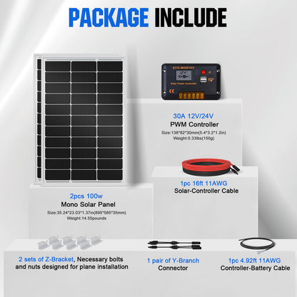 ECO-WORTHY 200 Watts 12 Volt/24 Volt Solar Panel Kit with High Efficiency Monocrystalline Solar Panel and 30A PWM Charge Controller for RV, Camper, Vehicle, Caravan and Other Off Grid Applications