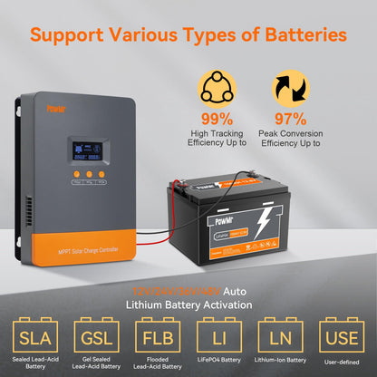 PowMr 100A MPPT Solar Charge Controller, 12V 24V 36V 48V Auto, Solar Controller PV Input Max 160V, Supports up to 12 Parallel Connections, Fit for AGM, Gel, FLD and Lithium【Update - Supports Parallel】