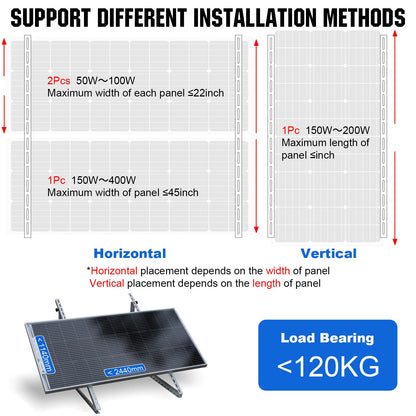 ECO-WORTHY 2 Sets 45inch Adjustable Solar Panel Tilt Mount Brackets with Foldable Tilt Legs, Ieal for 1-4pcs 180 200 300 400 Watt Solar Panel for Roof, RV, Boat, and Off-Grid