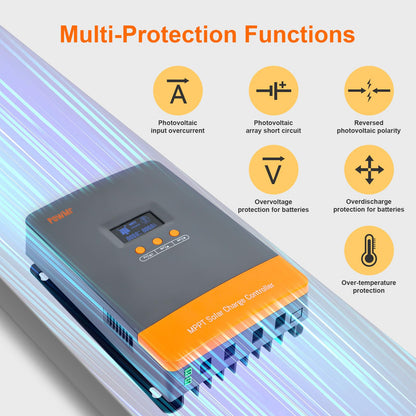 PowMr 100A MPPT Solar Charge Controller, 12V 24V 36V 48V Auto, Solar Controller PV Input Max 160V, Supports up to 12 Parallel Connections, Fit for AGM, Gel, FLD and Lithium【Update - Supports Parallel】