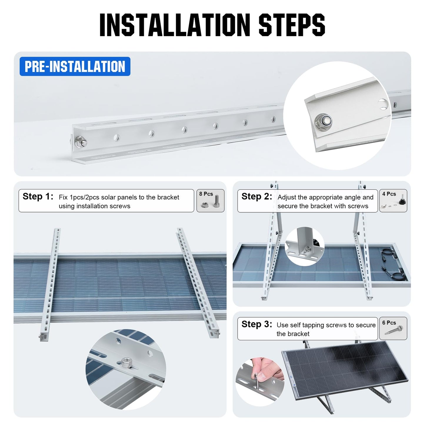 ECO-WORTHY 2 Sets 45inch Adjustable Solar Panel Tilt Mount Brackets with Foldable Tilt Legs, Ieal for 1-4pcs 180 200 300 400 Watt Solar Panel for Roof, RV, Boat, and Off-Grid