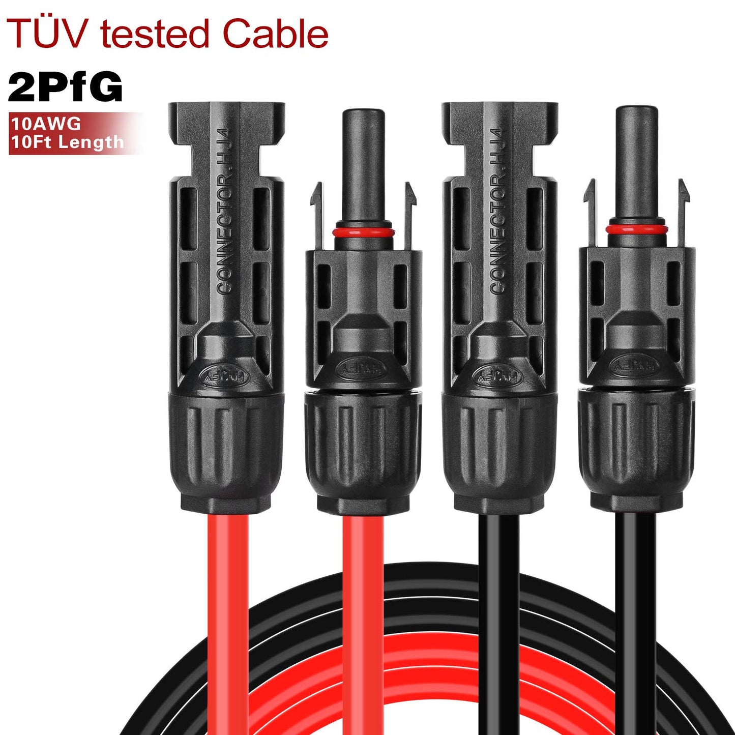 BeideLt Solar Cables 10 Feet 10AWG Solar Panel Extension Cable,6mm² Solar Extension Cable Wire with 1 Pair 10 Feet Black + 10 Feet Red Weatherproof Tinned Copper Extension Cable Wire Adapter Kit