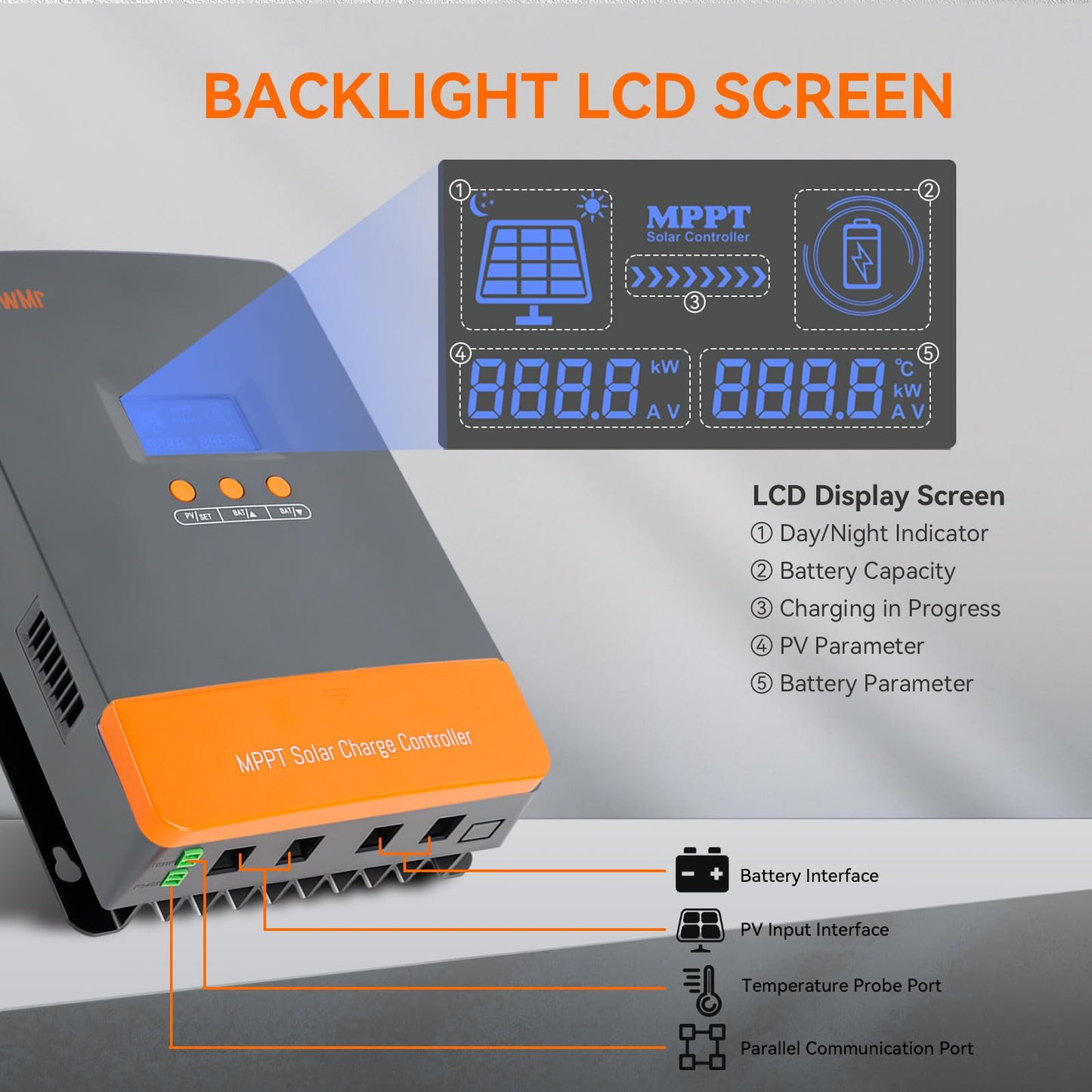 PowMr 100A MPPT Solar Charge Controller, 12V 24V 36V 48V Auto, Solar Controller PV Input Max 160V, Supports up to 12 Parallel Connections, Fit for AGM, Gel, FLD and Lithium【Update - Supports Parallel】