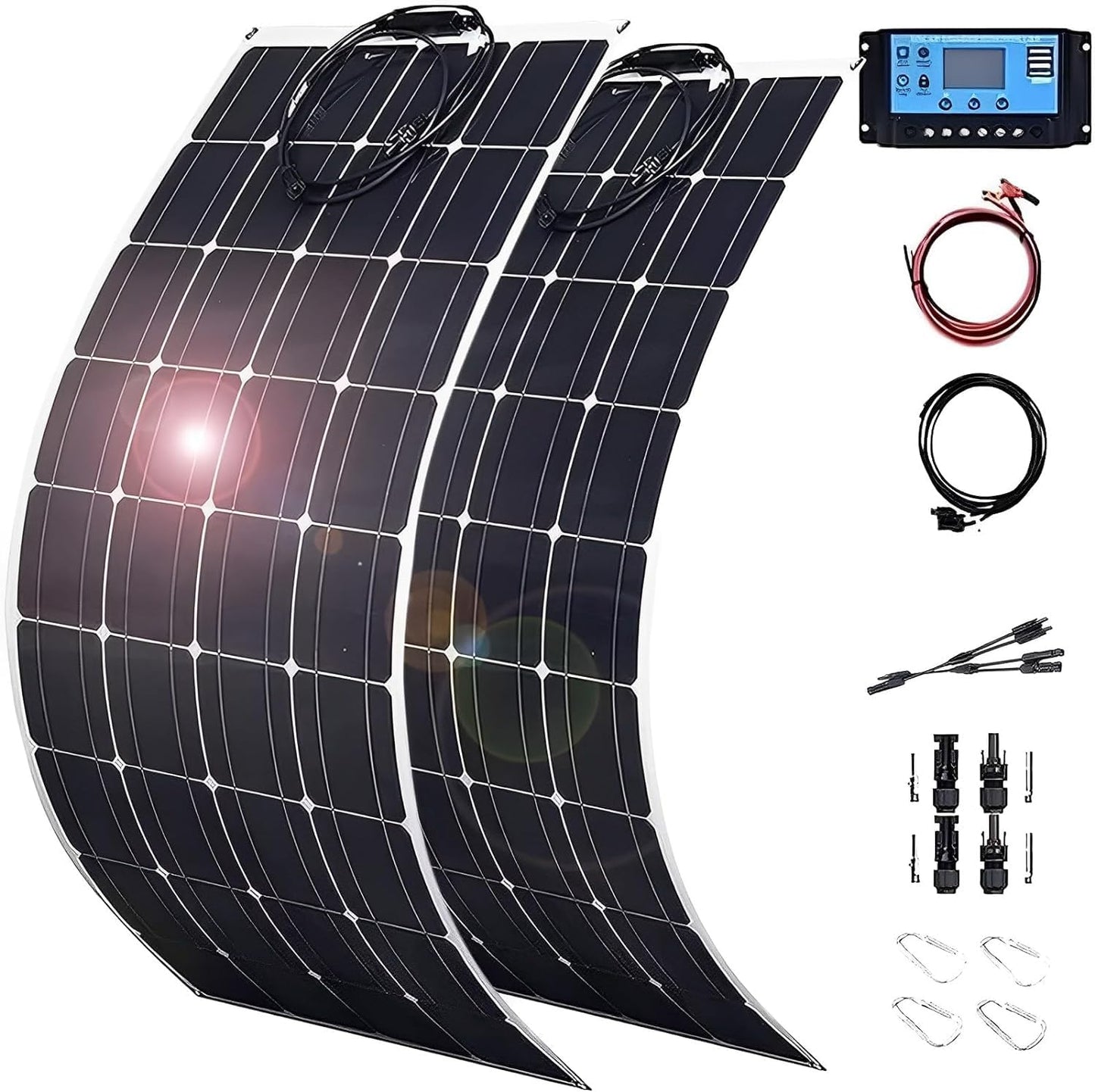 800 Watt Solar Panel Kit, with 40A Charge Controller 2 × 400 Watt Flexible Monocrystalline Solar Panel for 12-24V Battery Charging Car Battery Camper RV Yacht Battery Boat