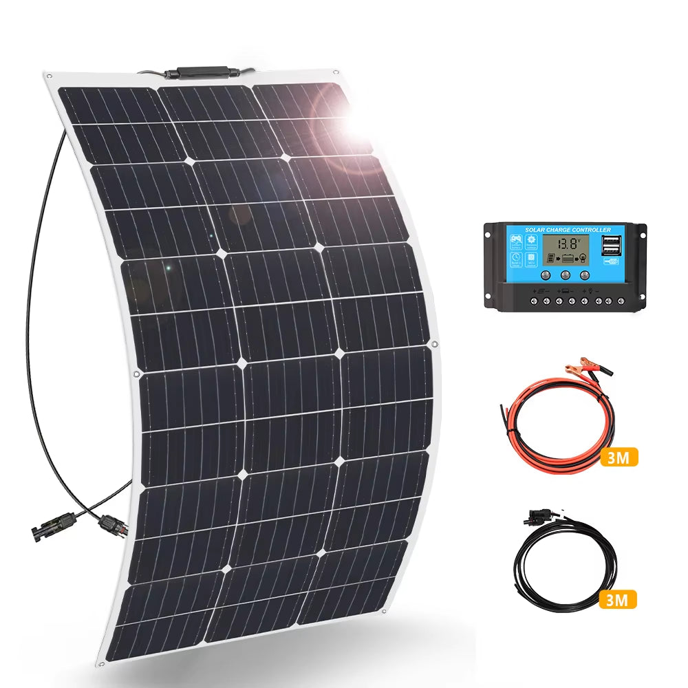 Solar Panel Kit Complete 100W 100 Watt 200 W 300W 400W 500W Photovoltaic Panels Cell 12V 24V Battery Home Car Boat Yacht