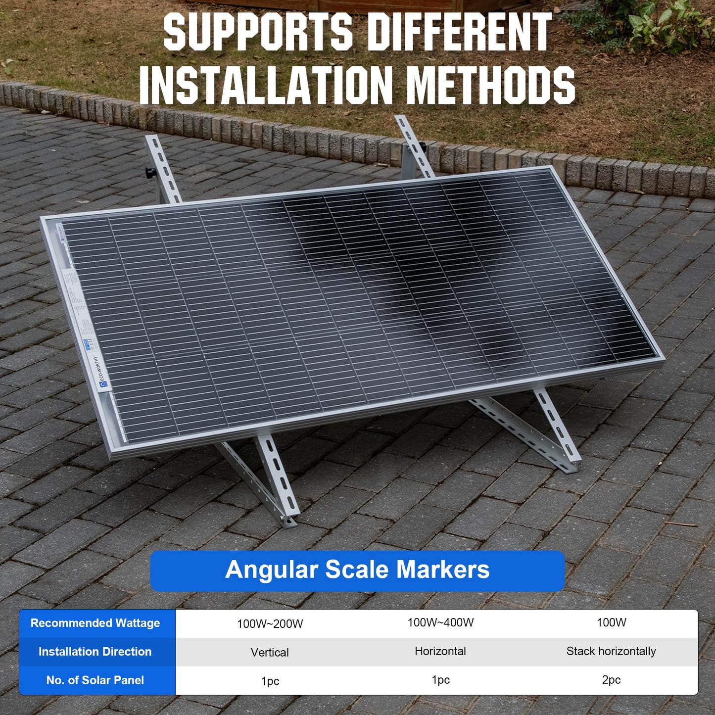 ECO-WORTHY 2 Sets 45inch Adjustable Solar Panel Tilt Mount Brackets with Foldable Tilt Legs, Ieal for 1-4pcs 180 200 300 400 Watt Solar Panel for Roof, RV, Boat, and Off-Grid