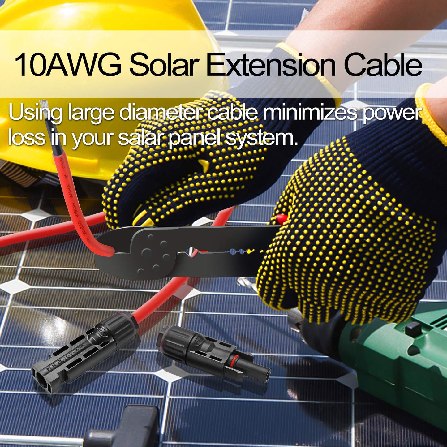 BeideLt Solar Cables 10 Feet 10AWG Solar Panel Extension Cable,6mm² Solar Extension Cable Wire with 1 Pair 10 Feet Black + 10 Feet Red Weatherproof Tinned Copper Extension Cable Wire Adapter Kit