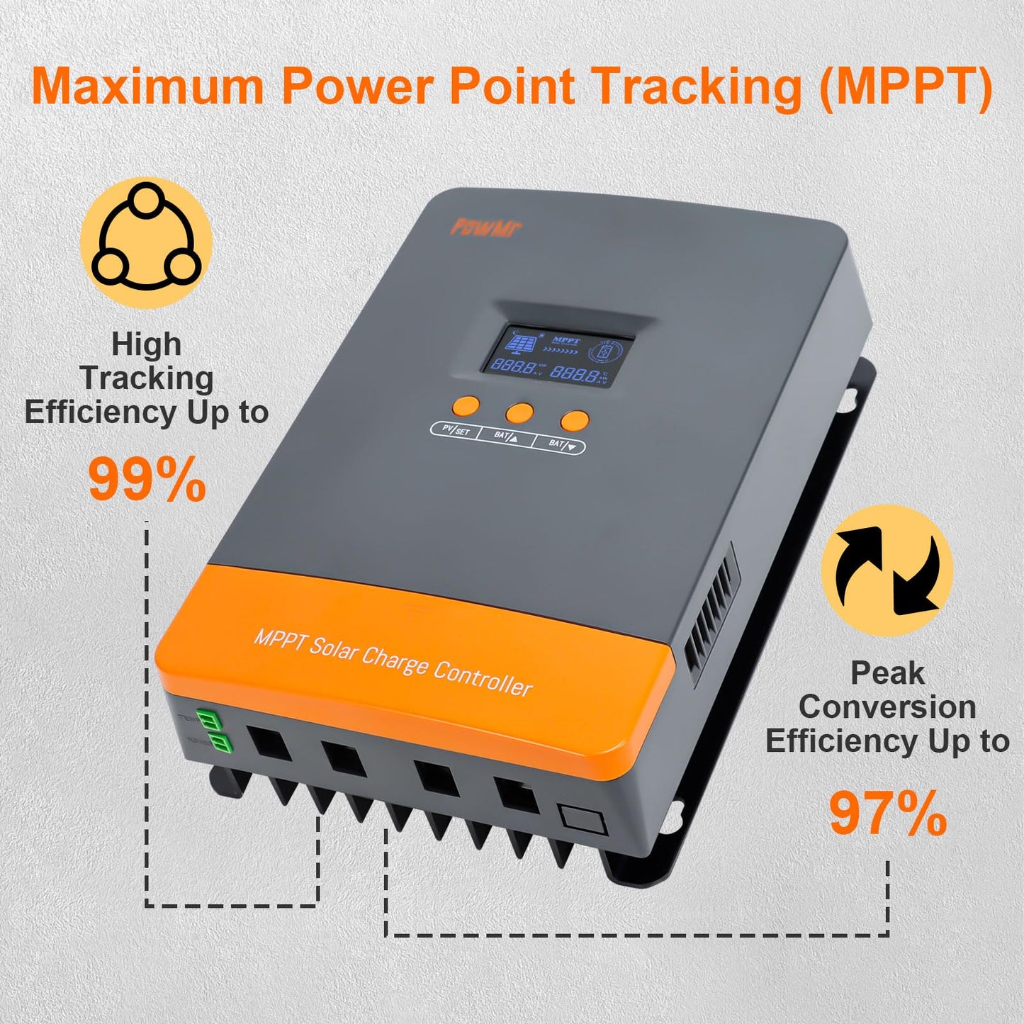 PowMr 100A MPPT Solar Charge Controller, 12V 24V 36V 48V Auto, Solar Controller PV Input Max 160V, Supports up to 12 Parallel Connections, Fit for AGM, Gel, FLD and Lithium【Update - Supports Parallel】