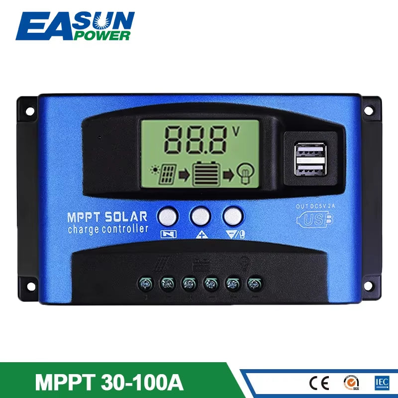 EASUN MPPT Solar Charge Controller 30/40/50/60/100A Solar Controller 12V/24V Dual USB LCD Display Auto Panel Regulator Charge