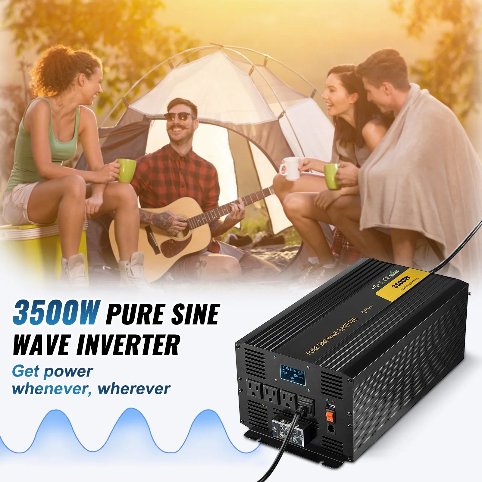 Pure Sine Wave Inverter Power Inverter 3500W DC12V to AC120V Inverter LCD