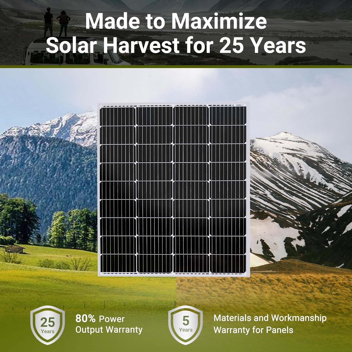 100 Watt 12V Monocrystalline Solar Panel High Efficiency Module PV Power for Battery Charging Boat, Caravan and Other off Grid Applications 31.8 X 27.5 X 1.18 in (New Version)