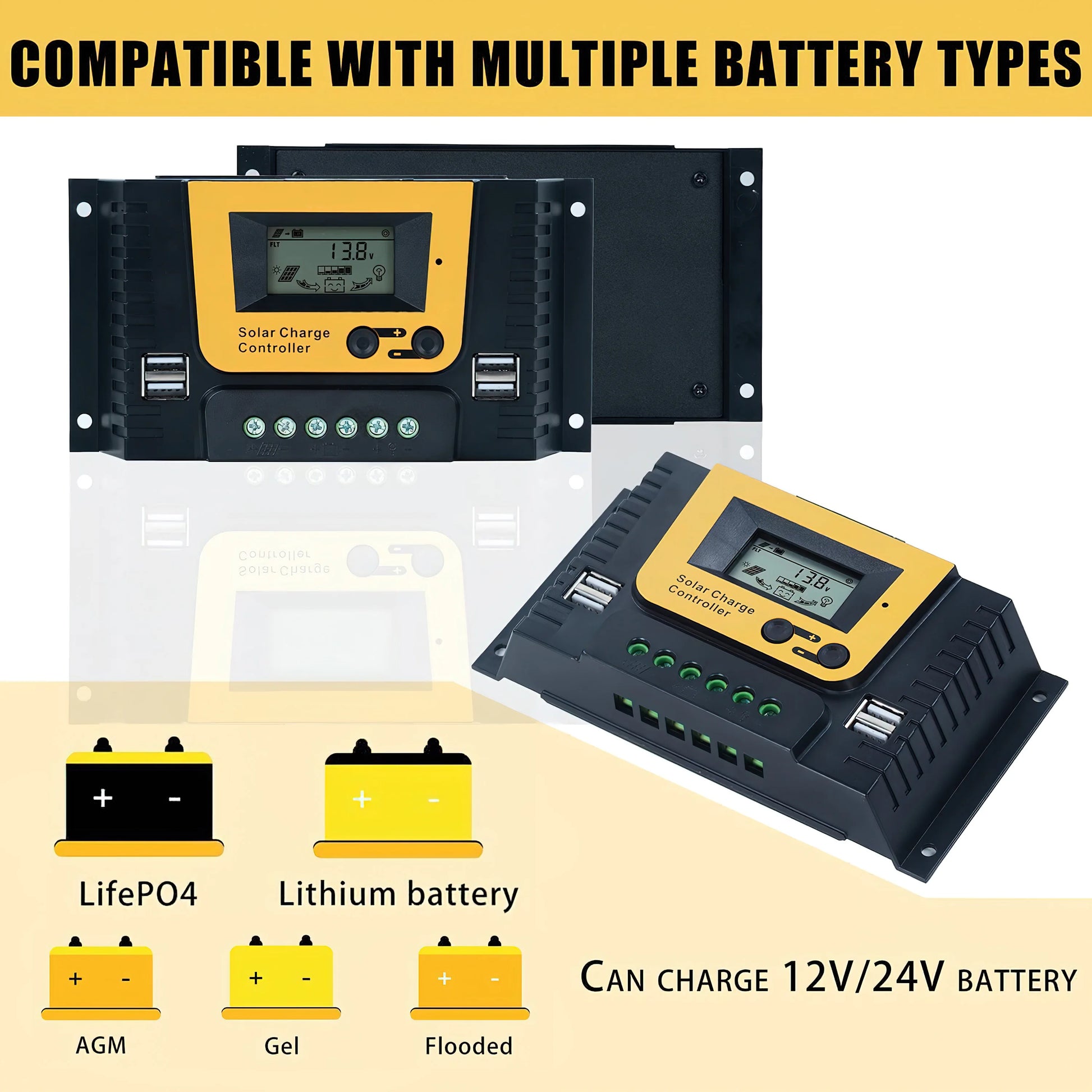 Polestar Solar Charge Controller 12V 24V 48V 10A 20A 30A 40A Solar Controller Solar Panel Battery Regulator Dual USB