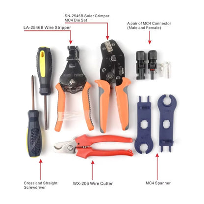 Solar PV Cable Crimping Plier Tool Kit for 2.5/4/6Mm ²With Stripper,Cutter, Spanner Connectors-Oxford Bag Pack