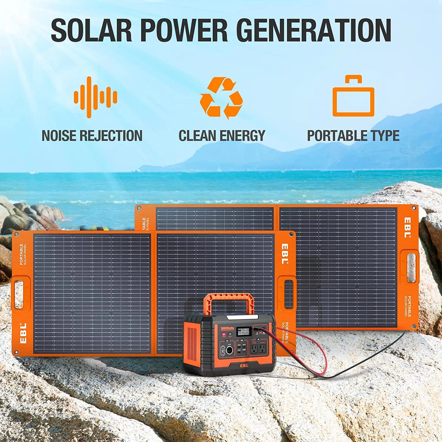 Portable Power Station, Solar Generator 1000W and 2X 100W Portable Solar Panel with 2 X AC Outlets, 3 X QC3.0 USB, and PD60W Port for Outdoor Camping