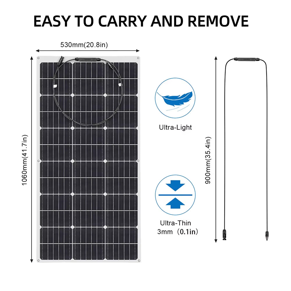 Solar Panel Kit Complete 100W 100 Watt 200 W 300W 400W 500W Photovoltaic Panels Cell 12V 24V Battery Home Car Boat Yacht