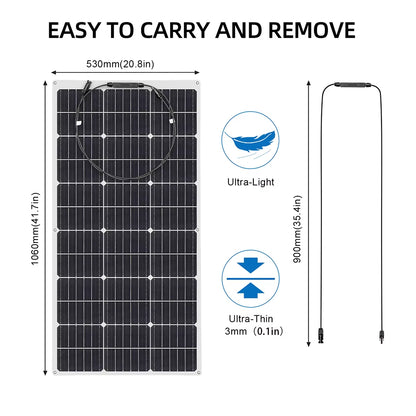 Solar Panel Kit Complete 100W 100 Watt 200 W 300W 400W 500W Photovoltaic Panels Cell 12V 24V Battery Home Car Boat Yacht