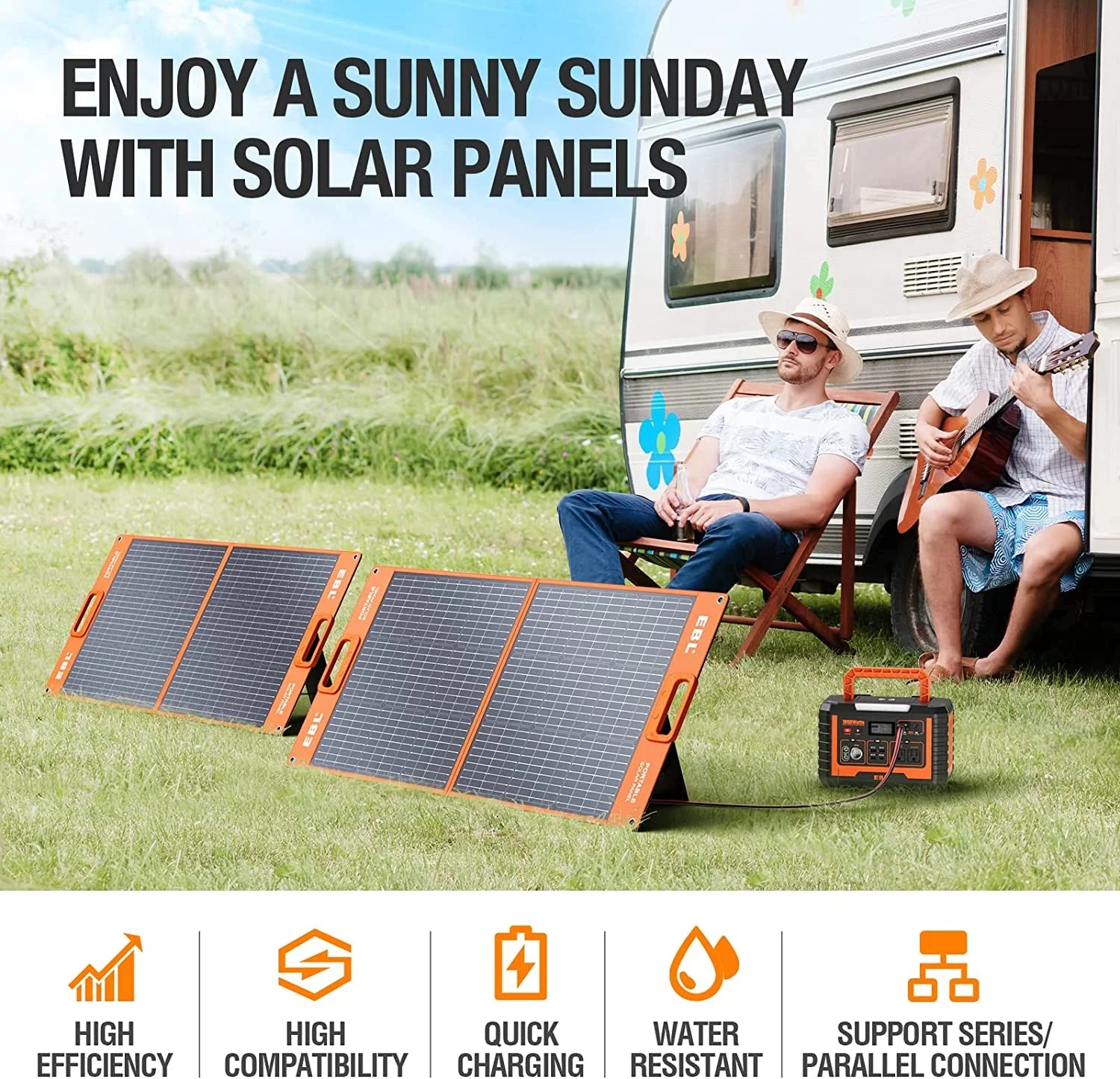 Portable Power Station, Solar Generator 1000W and 2X 100W Portable Solar Panel with 2 X AC Outlets, 3 X QC3.0 USB, and PD60W Port for Outdoor Camping