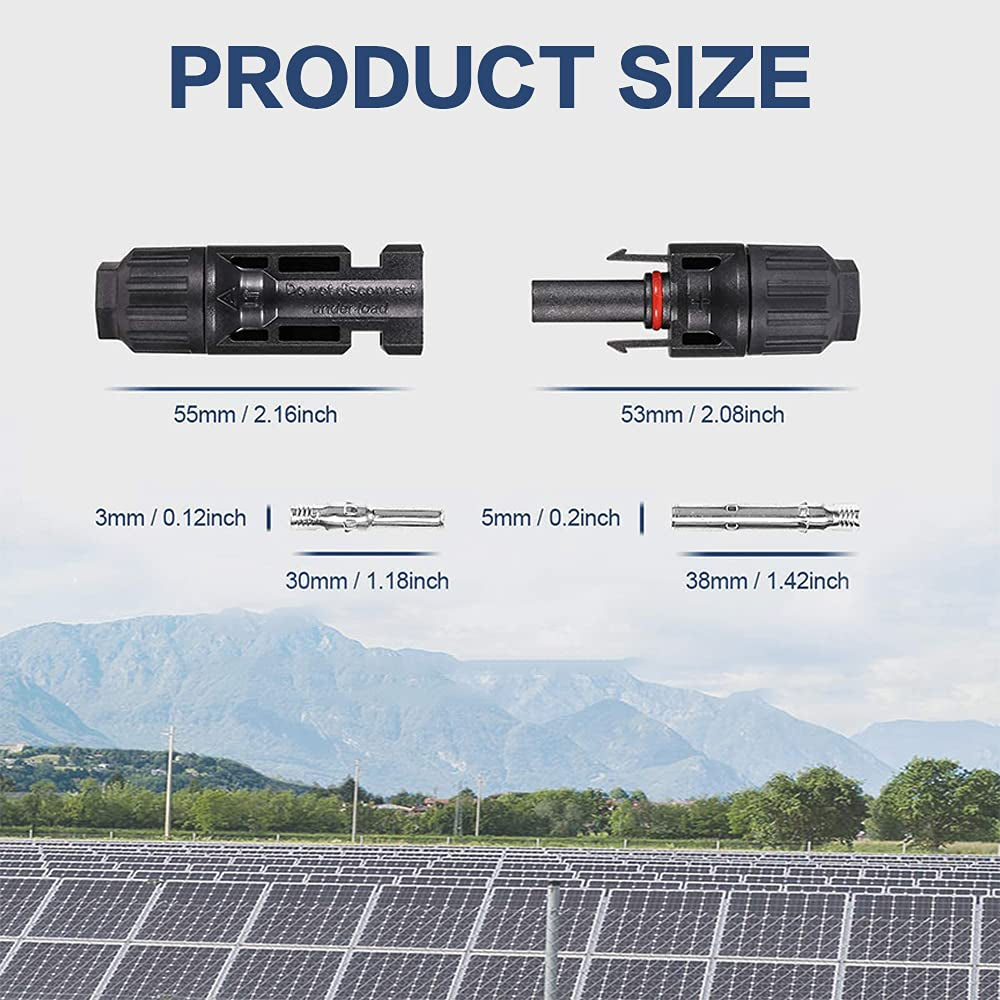 20 Feet 12AWG Solar Extension Cable with Female and Male Connector with Extra Free Pair of Connectors Solar Panel Adaptor Kit Tool(1 Pair 20 Feet Black + 20 Feet Red)