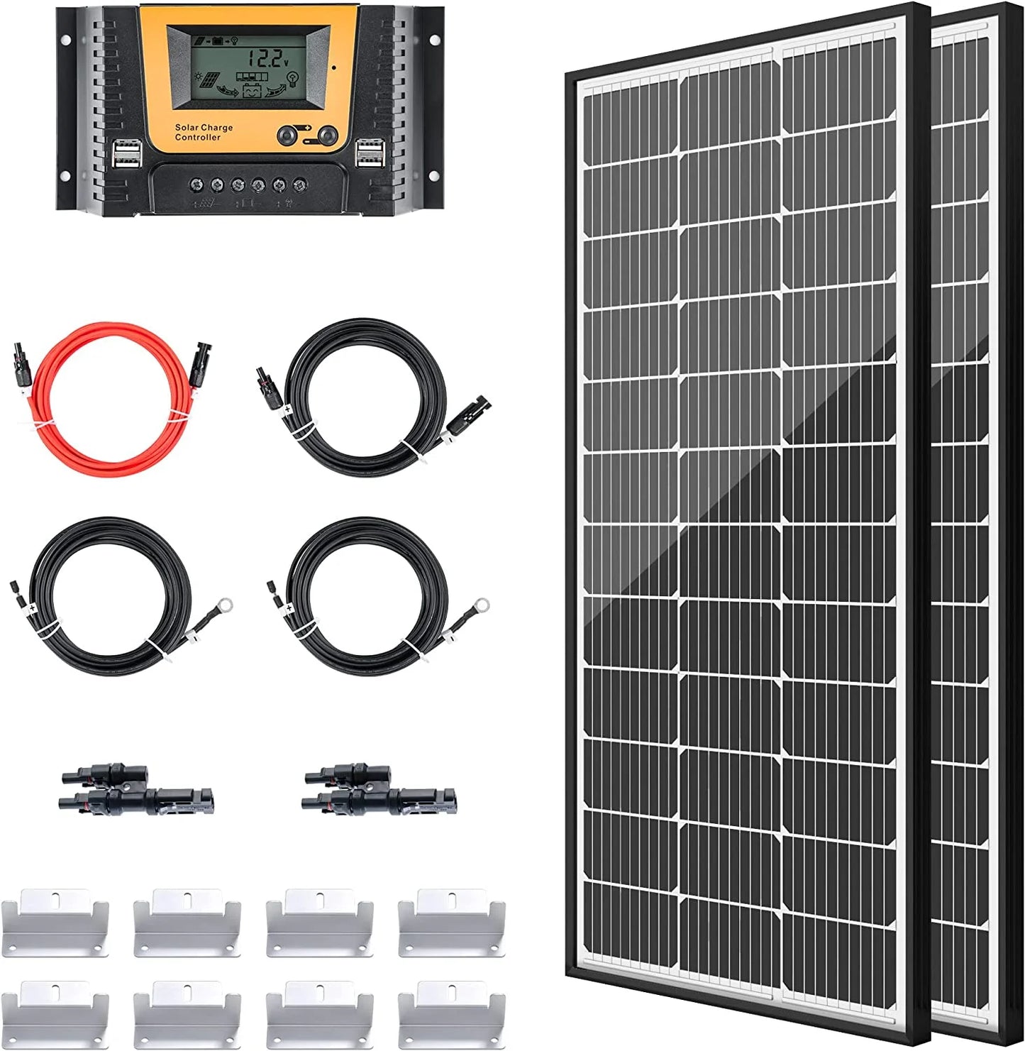 12 Volt 200W Monocrystalline Solar Panel Off-Grid Starter Kit with 30A PWM Charge Controller