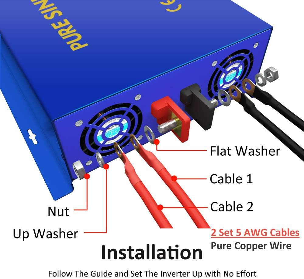 3000W Pure Sine Wave Inverter Power Inverter 48V DC to AC 120V 110V with 15Ft Remote, Surge 6000W, 48 Volt Power Inverter for off Grid Solar Power System. (3000W48V Remote)