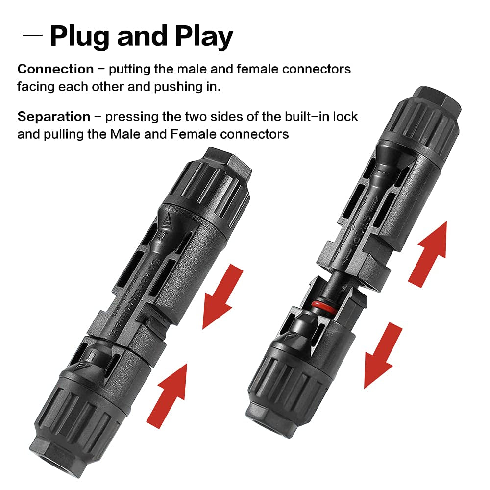 20 Feet 12AWG Solar Extension Cable with Female and Male Connector with Extra Free Pair of Connectors Solar Panel Adaptor Kit Tool(1 Pair 20 Feet Black + 20 Feet Red)